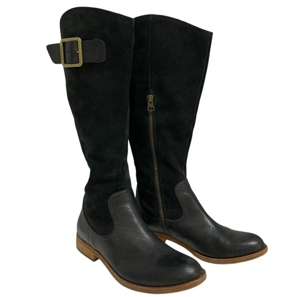 Kork Ease Black Suede Leather Knee High Riding Boots Buckle Zip Women's Sz 6.5M - Picture 2 of 16